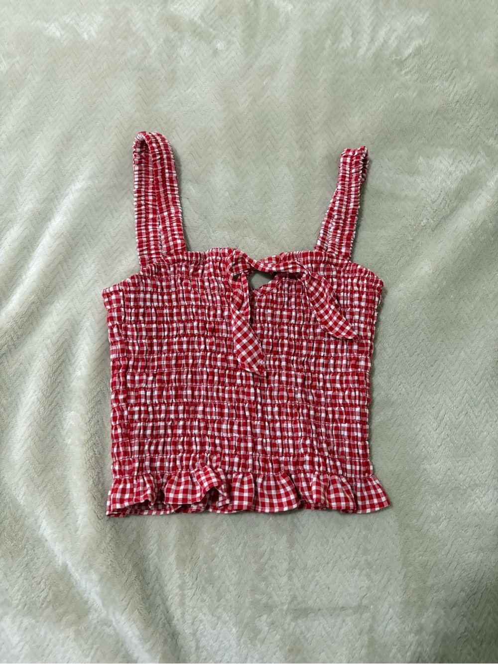 Sienna Sky Red Gingham Smocked Tie-Front Tank